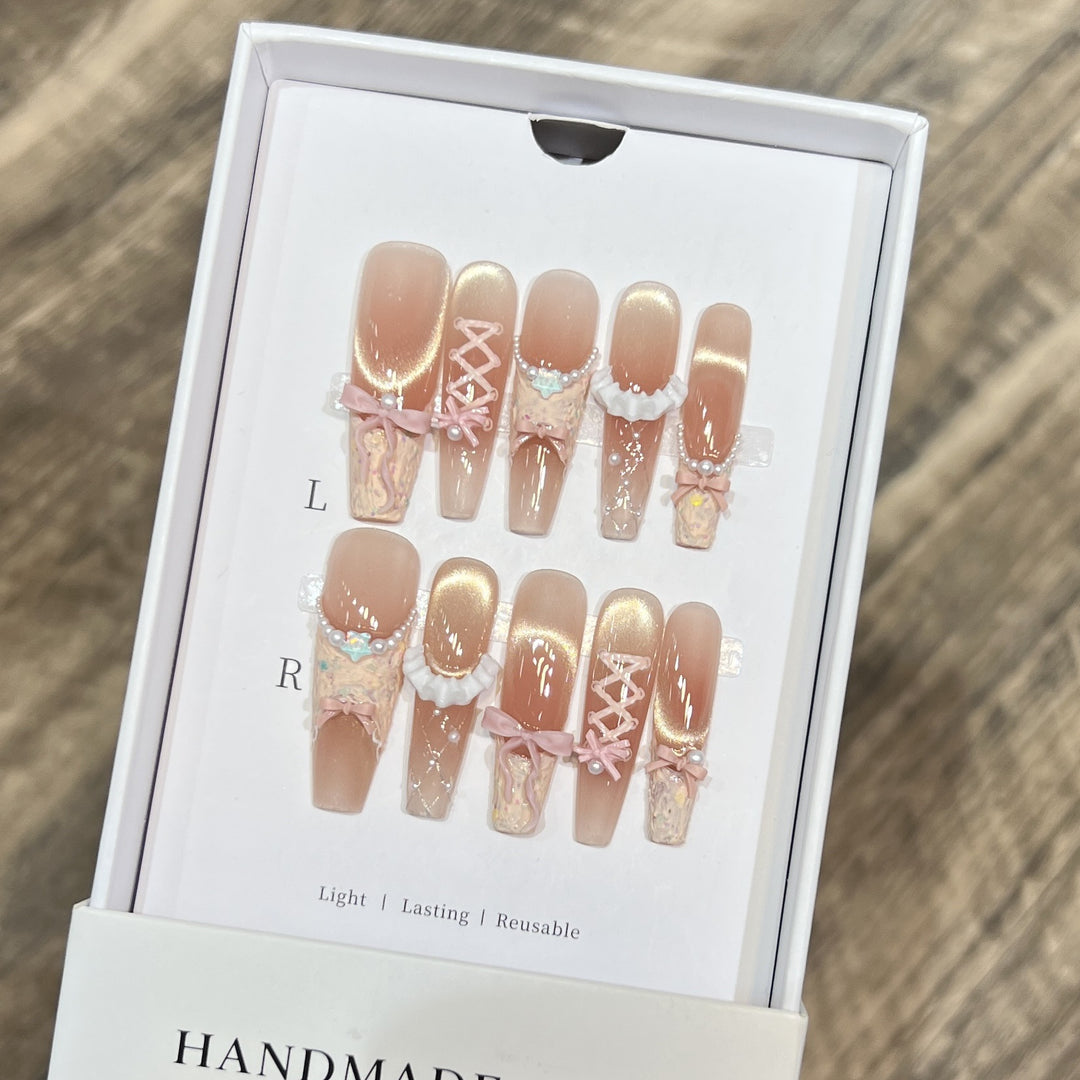 Artistic Press-On Nail Art Set with Unique Decorative Elements Bowlift