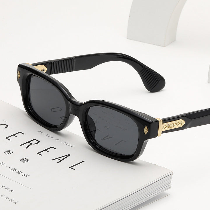 Retro Rectangular Polarized Acetate Sunglasses with Embossed Temples Bowlift