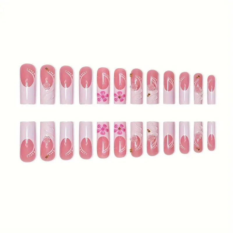 Decorative 3D Floral Acrylic Nail Extensions Bowlift