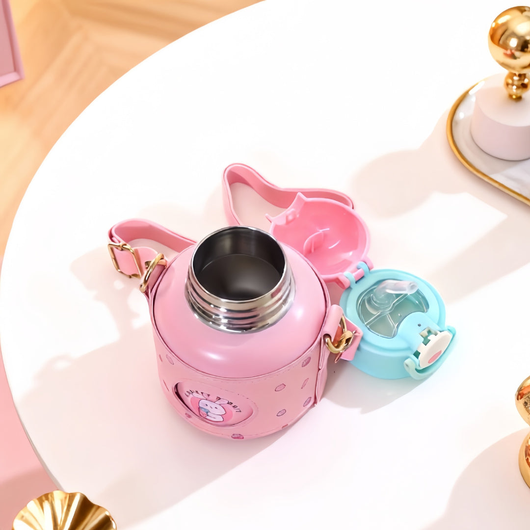 Women's Insulated Drinking Bottle with Cheerful Design and Practical Carry Strap Bowlift