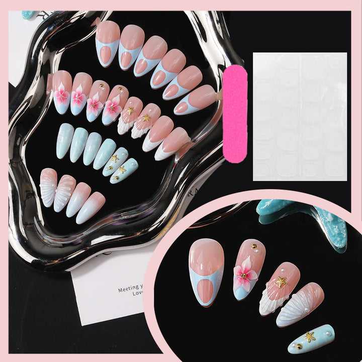 Artistic Sea-Inspired Press-On Nail Set Bowlift