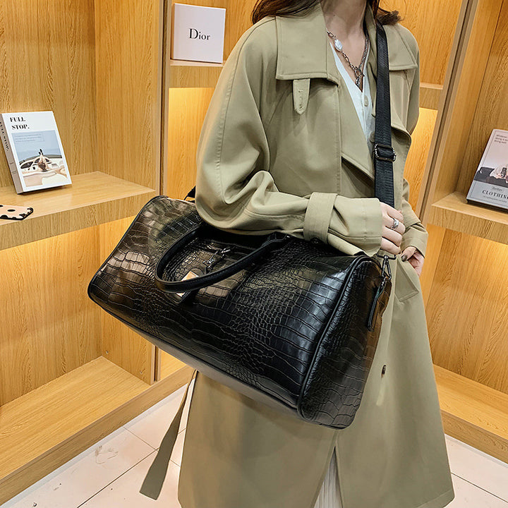 Crocodile-Texture Travel Duffle Bag Bowlift