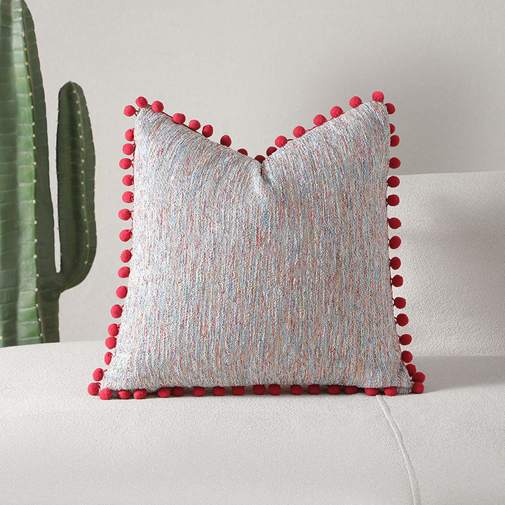 Textured Decorative Accent Pillow with Pompom Trim