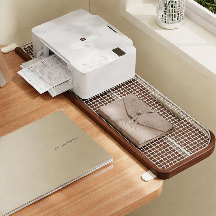 Clamp-On Expandable Desk Side Table Shelf with Wide Smooth Surface and Slim Adjustable Clamp