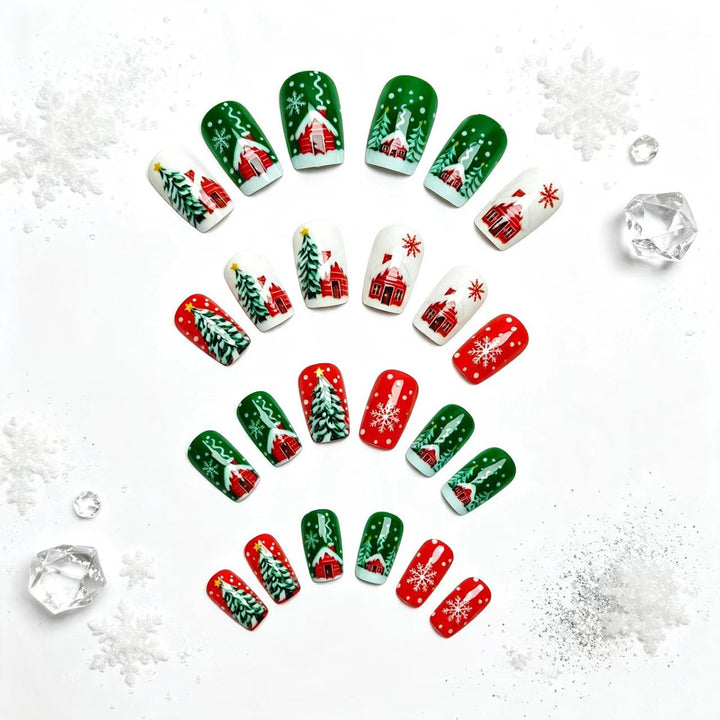Artificial nails with winter chalet design Bowlift