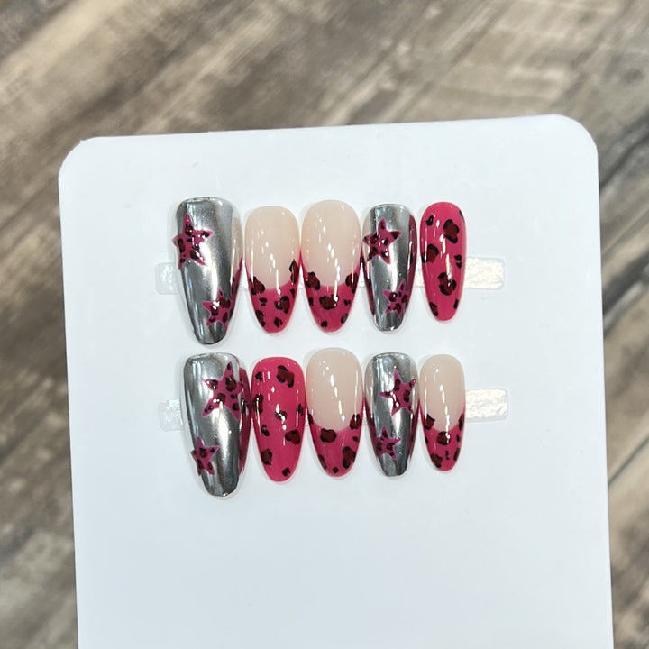 Stylish Stiletto Press-On Nail Set with Artistic Printed Designs Bowlift