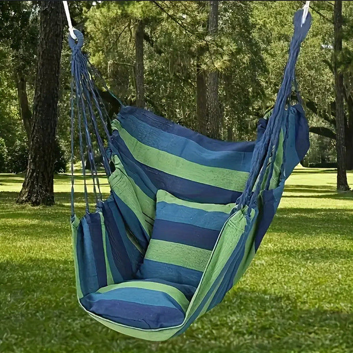 Hanging hammock chair with reinforced cotton canvas and integrated arm pockets Bowlift