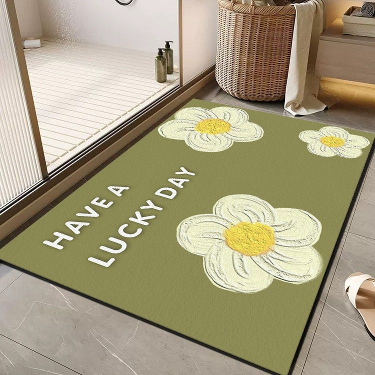 Cheerful Floral Message Bath Mat Bowlift