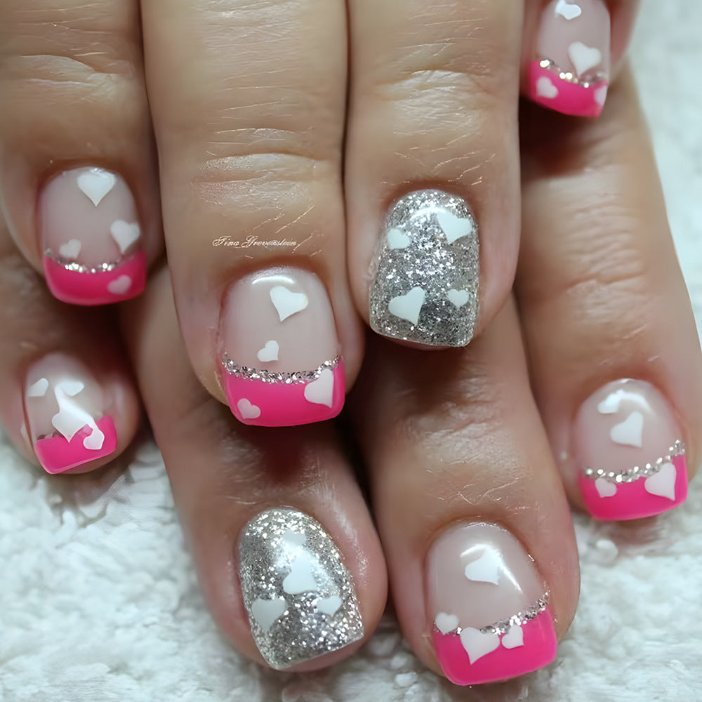 Heart-Embellished Gel Nail Set Bowlift