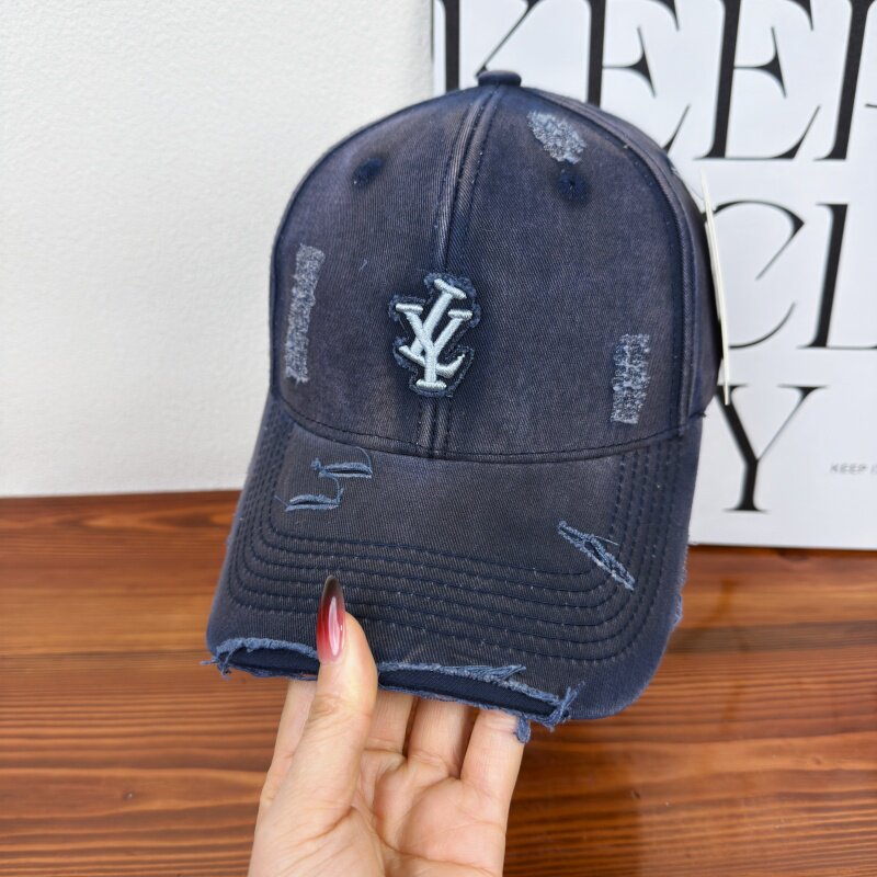 Men's Distressed Denim Adjustable Baseball Cap Bowlift