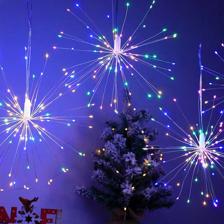 Solar-Powered Starburst Hanging LED Garden Lights With Waterproof Firework-Shaped Clusters And Automatic Dusk-To-Dawn Sensor Bowlift
