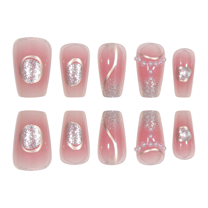 Elegant Stiletto Press-On Nail Set with Gem and Glitter Accents Bowlift