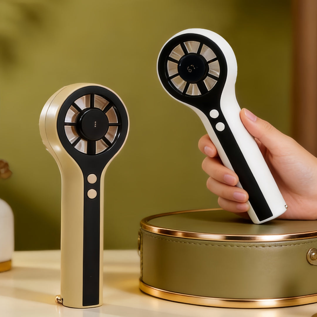 Ladies Portable Hand Fan with Digital Temperature Display and Powerful Battery Bowlift