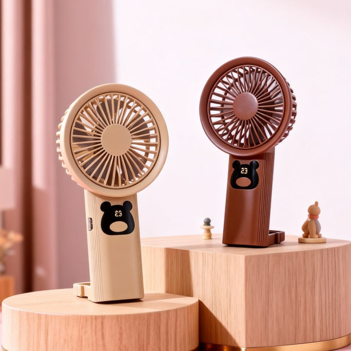 Women portable handheld fan with playful bear design Bowlift