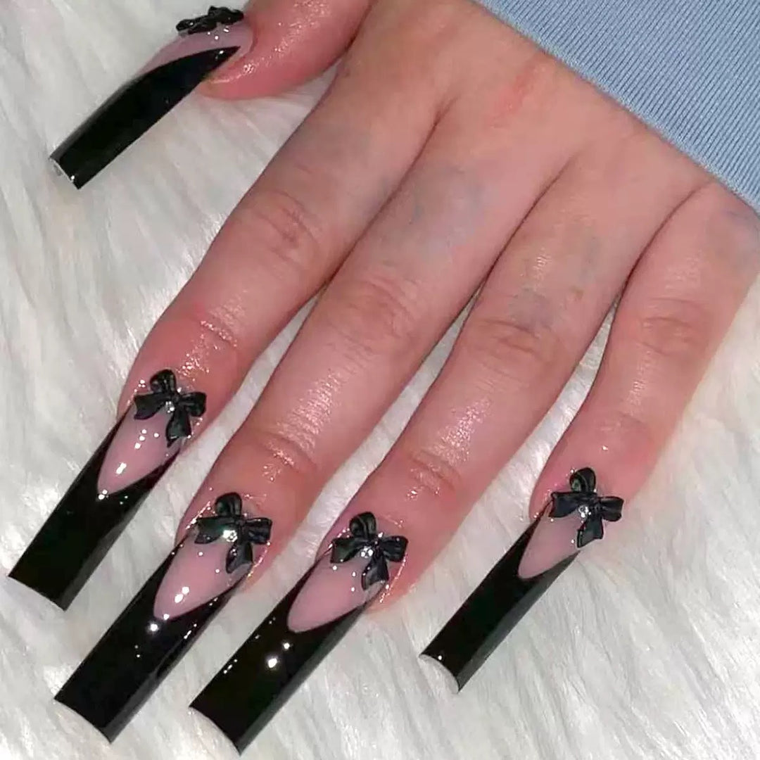 Elegant artificial nail tips with bow decorations Bowlift