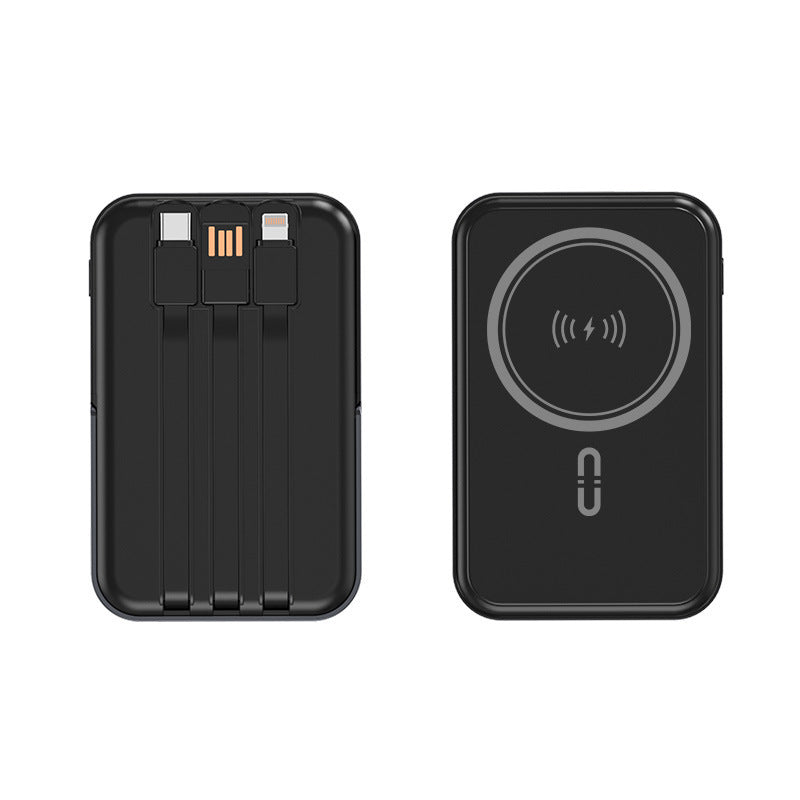 Powerbank with integrated charging cables and wireless charging function Bowlift