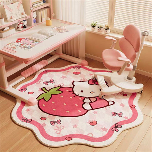 Cute Cartoon Strawberry-Themed Area Rug