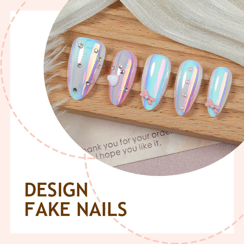 Artificial nail set with holographic shine and delicate accents Bowlift