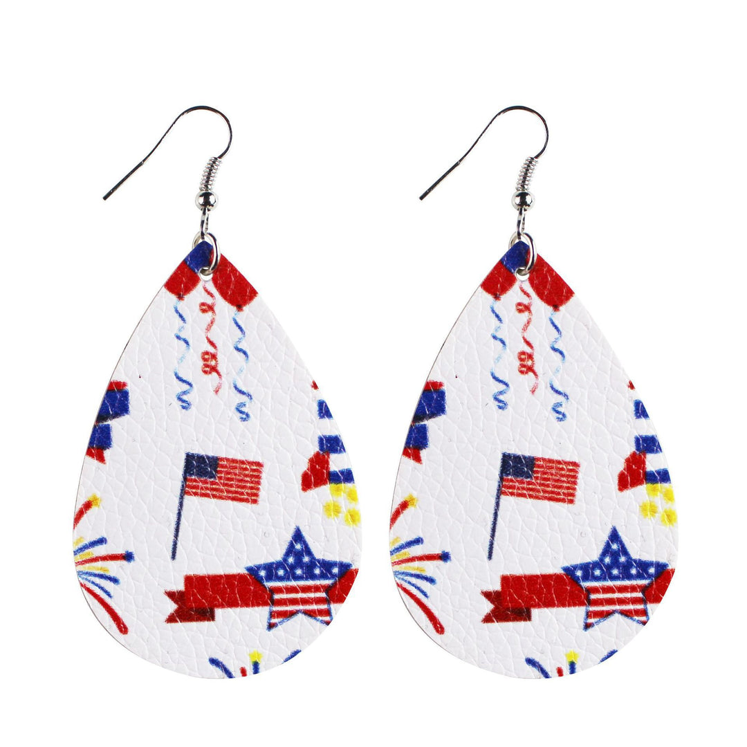 Women's nan teardrop-shaped faux leather earrings with star and stripe print Bowlift