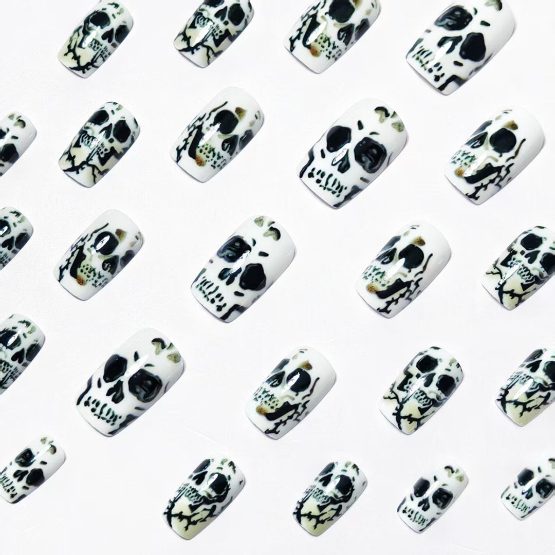 Artistic Skull-Themed Nail Art Bowlift