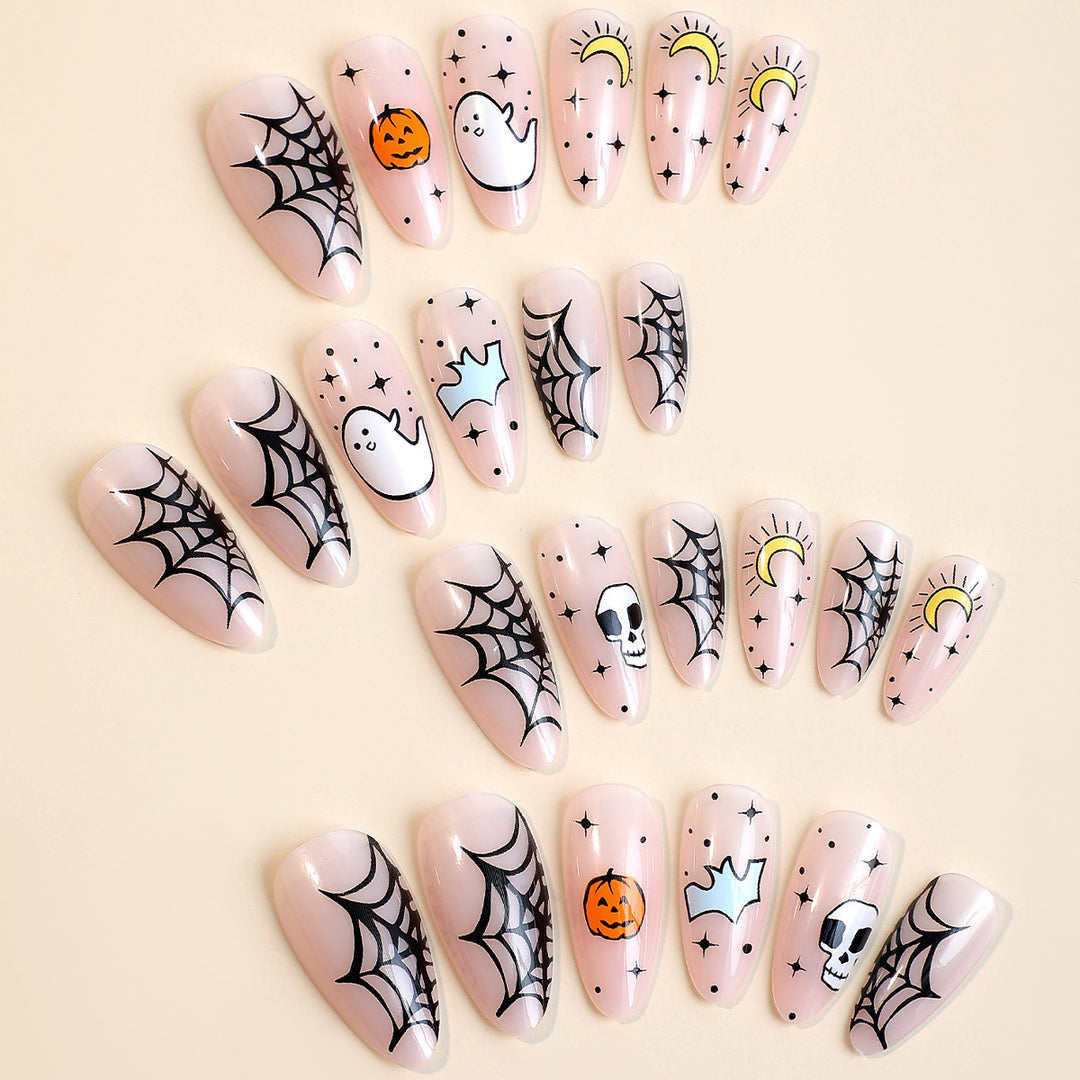 Creative Halloween Art Nail Set with Entertaining Ghost and Pumpkin Motifs Bowlift