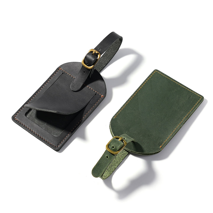 Genuine Leather Luggage Tag with Adjustable Buckle and ID Window Bowlift