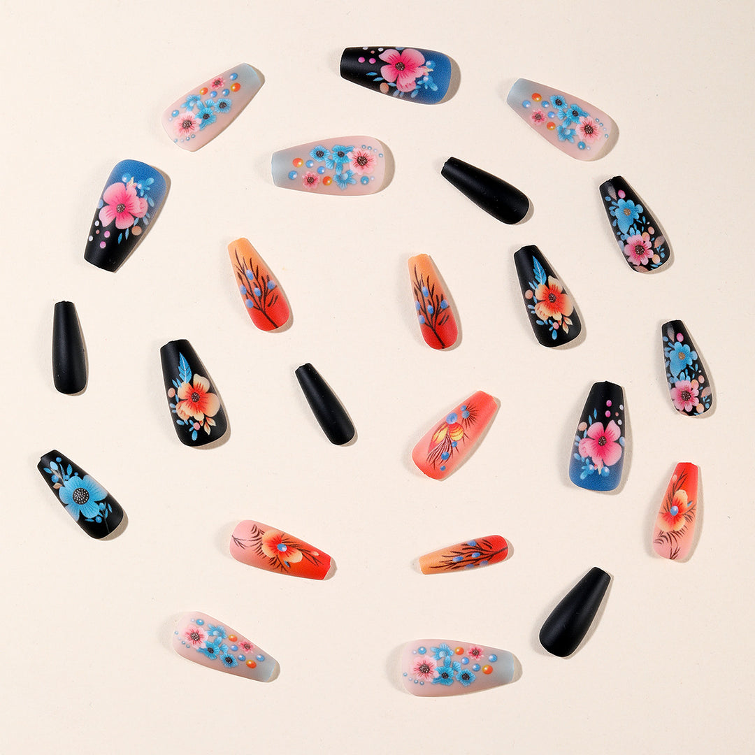 Floral Art Acrylic Nail Set Bowlift