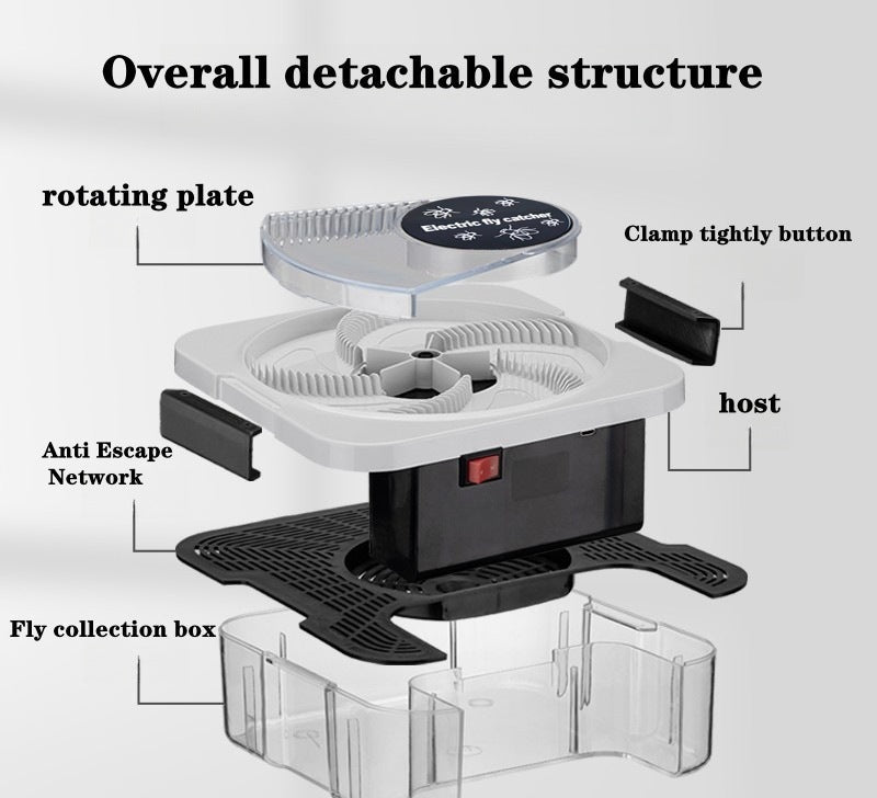 Electric automatic fly catcher with removable collection tray and quiet motor Bowlift