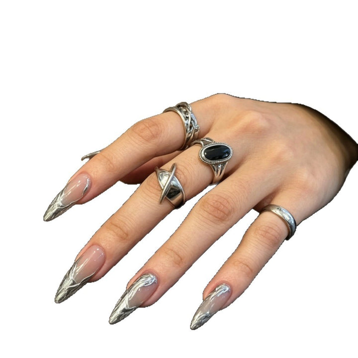 Metallic Marble Art Stiletto Press-On Nails Bowlift