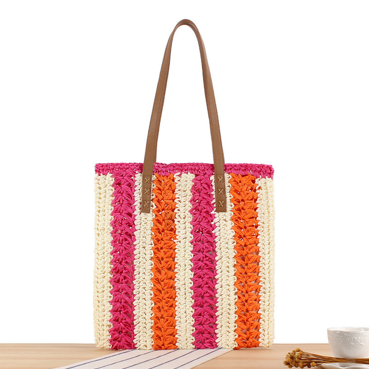 Braided Natural Material Beach Bag with Sturdy Leather Handles Bowlift