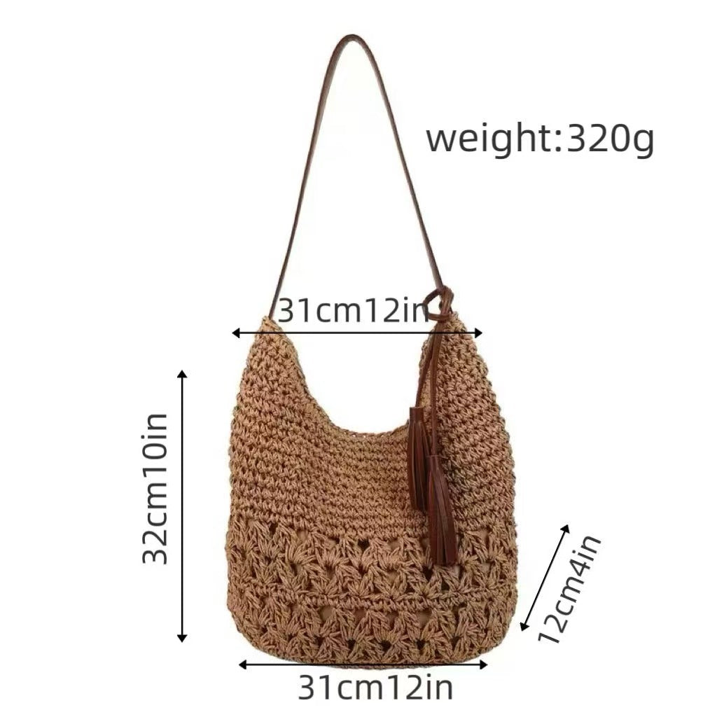Macrame Crossbody Bag with Tassel Details Bowlift