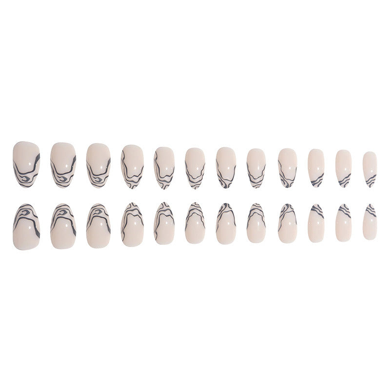 Elegant Stiletto Press-On Nail Set with Marble Detailing Bowlift
