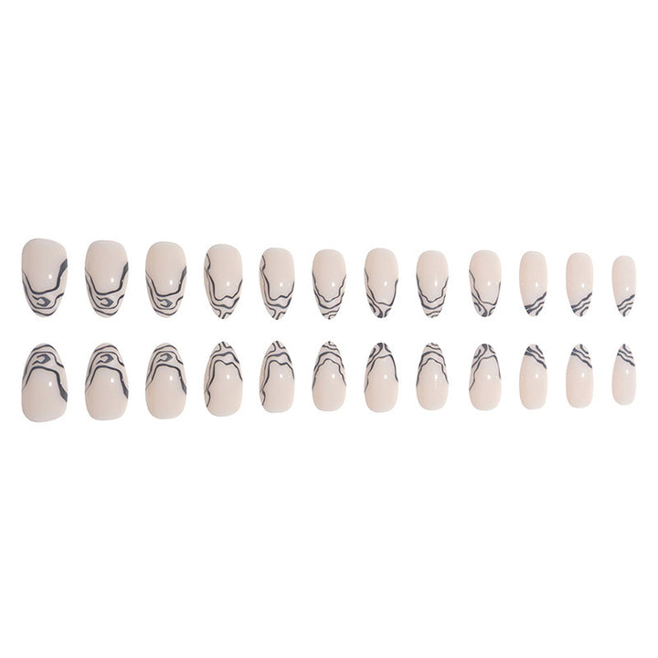 Elegant Stiletto Press-On Nail Set with Marble Detailing Bowlift