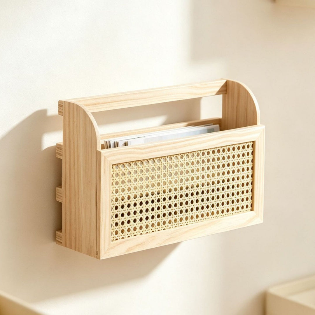 Stylish storage box made of wood and rattan Bowlift