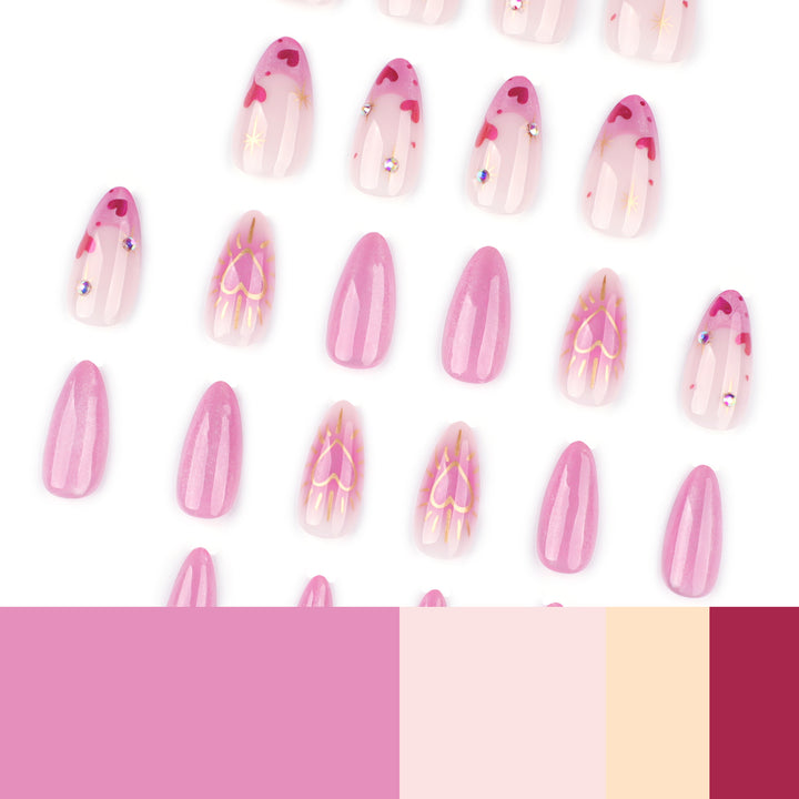 Artful Nail Art with Heart Design and Glitter Bowlift