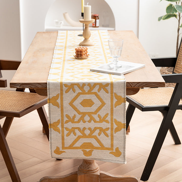 Modern cotton table runner with geometric line jacquard Bowlift