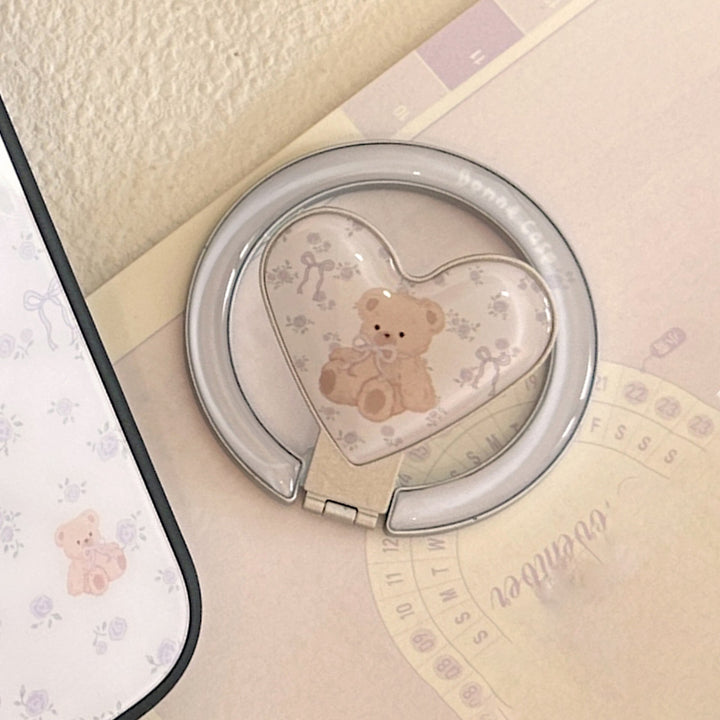 Heart-shaped smartphone holder with cute bear design Bowlift