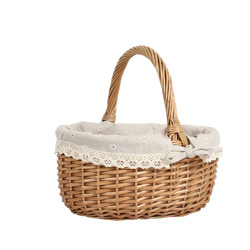 Women braided picnic basket with romantic gingham lining Bowlift