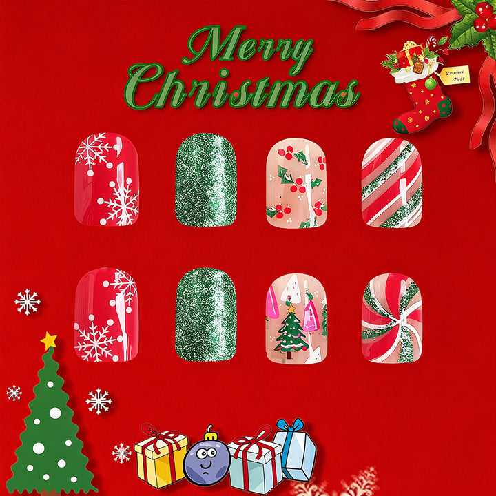 Artificial nail set with festive Christmas design and creative motifs Bowlift 1788236745