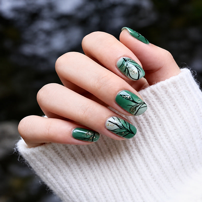 Premium Artificial Nails with Plant Motif Bowlift