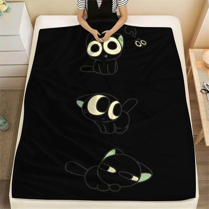 Cozy Cartoon Cat-Themed Fleece Throw Blanket