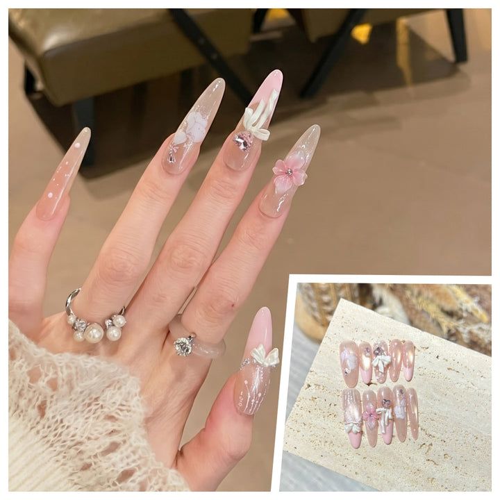 Artistic Stiletto Press-On Nail Set with Charming Patterns Bowlift