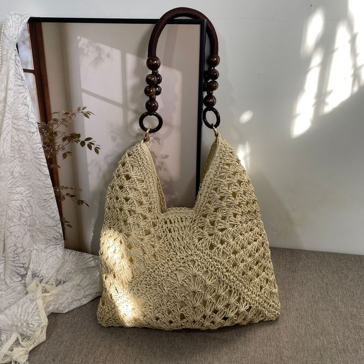 Hand-knotted shoulder bag with wooden handles Bowlift