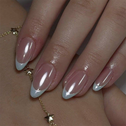 Elegant stiletto nails with high-gloss French tip design Bowlift