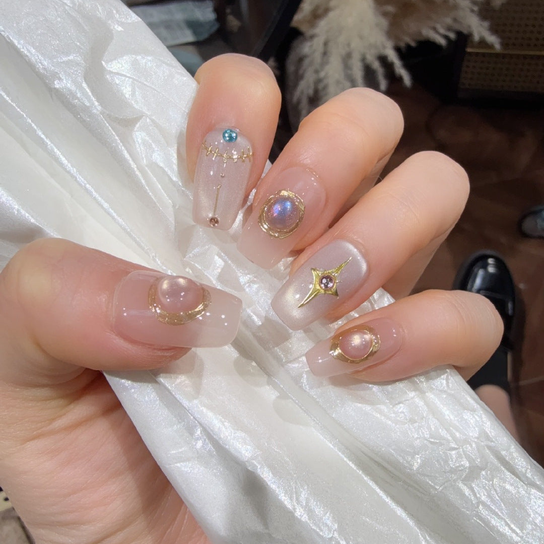 Decorative Press-On Nail Art Set with Gemstone Accents Bowlift