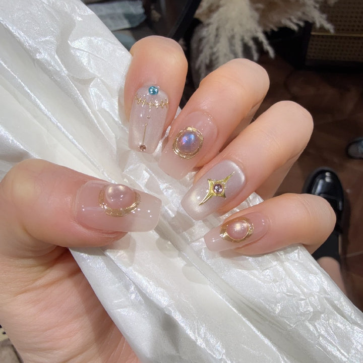 Decorative Press-On Nail Art Set with Gemstone Accents Bowlift