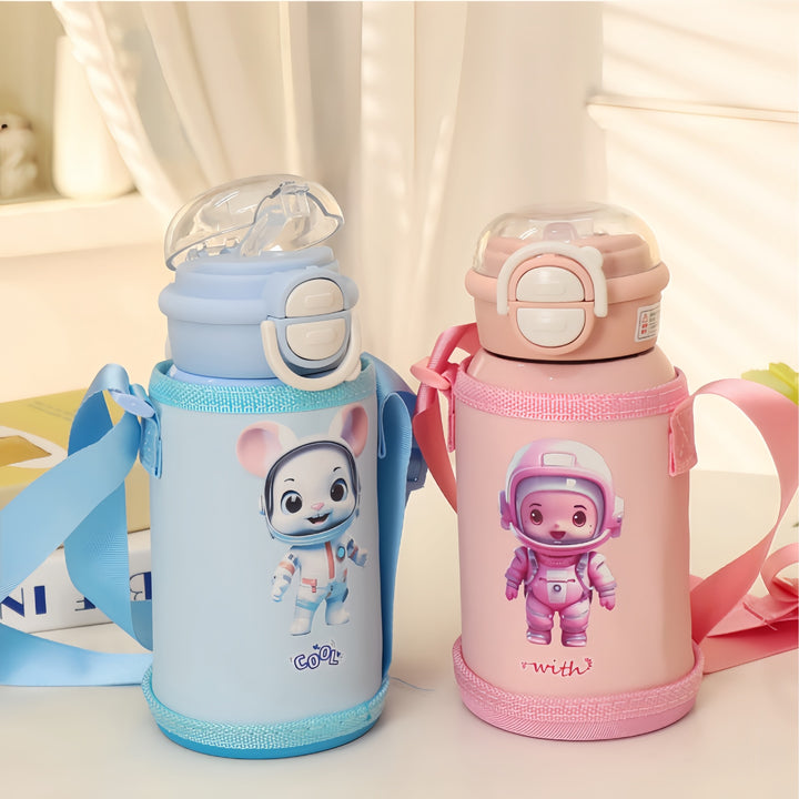 Women's insulated drinking bottle with cute animal design and practical carrying strap Bowlift