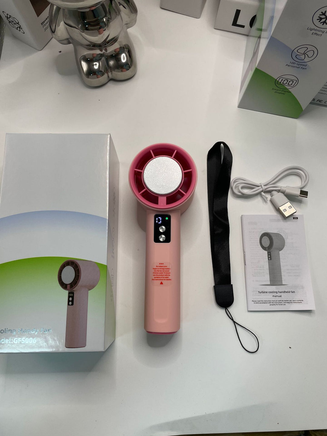 Women's Portable Turbo Hand Fan with Digital Control Bowlift
