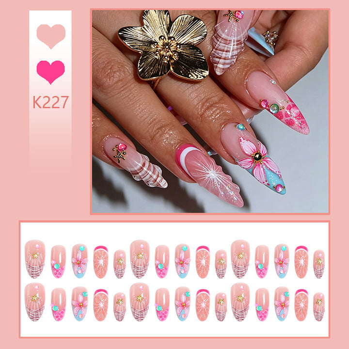 Art nail set with colorful blooming 3D applications Bowlift