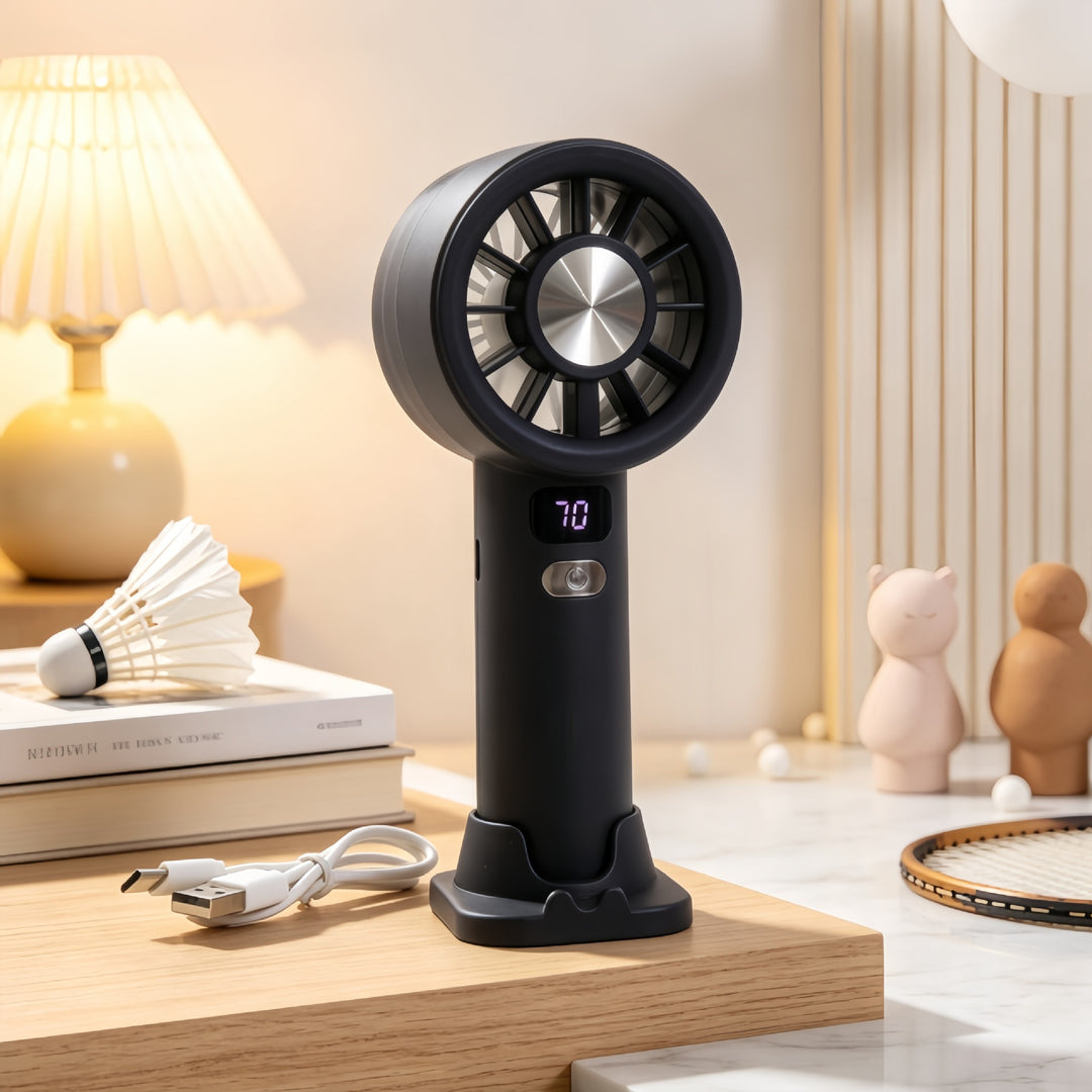 Women's portable hand fan with digital speed display Bowlift